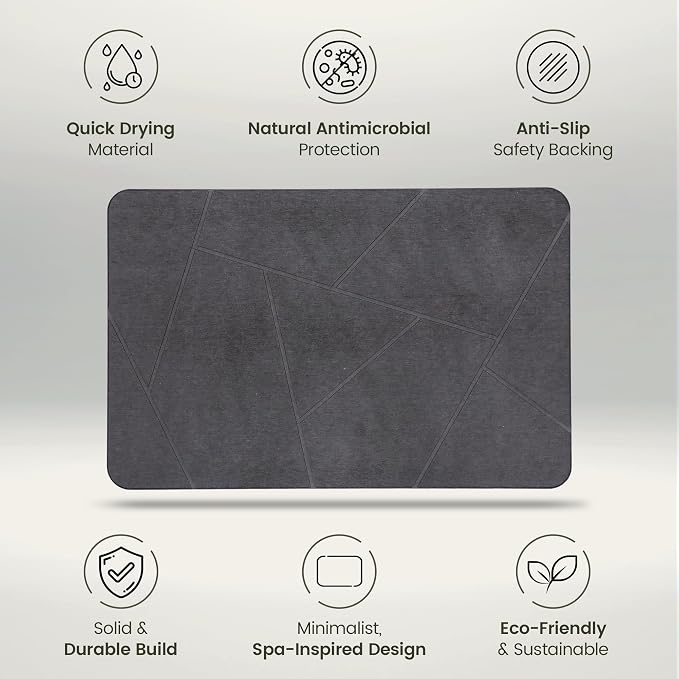 Quick Dry Shower Stone Bath Mat, Super Absorbent & Non-Slip 24 x 16 Inch Diatomaceous Earth Mat, Durable & Easy to Clean Diatomite Bath Mat for Bathroom Floor/Kitchen (River Silt)