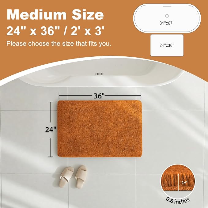 TYUU Orange Bathroom Rugs, Ultra Soft Bath Rugs Non Slip Washable, Super Absorbent Quick Dry Bath Mat with Rubber Backing for Bathroom Floor, Shower, or Sink, Orange 24" x 36"