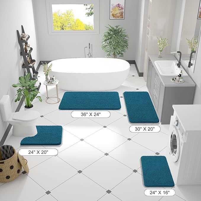OLANLY Bathroom Runner Rugs 59x20, Soft Absorbent Chenille Bath Rugs, Rubber Backing Quick Dry, Machine Washable Long Bath Mats for Bathroom Floor, Tub and Shower, Home Decor Accessories, Peacock Blue