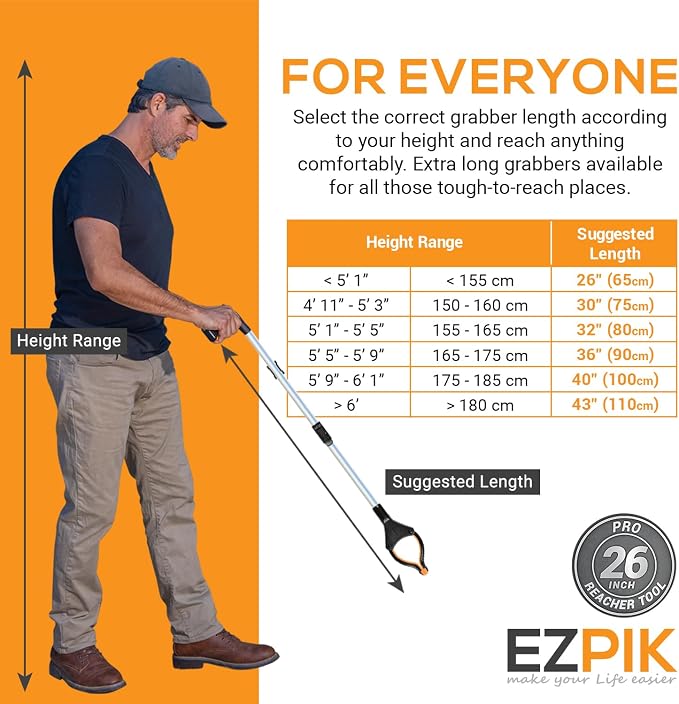 EZPIK Pro 26" Foldable Grabber Reacher Tool for Seniors - Grabbers for Elderly Reaching Tool Heavy Duty Pickup Trash Picker Upper Equipment - Claw Grabber Stick for Reaching Aids, Weed Gripper