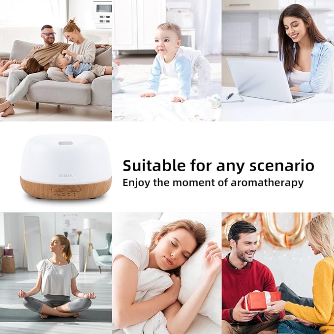 SEEDSEEL 300ML Essential Oil Diffuser with 7-Color LED Lights and Remote Control, Modern Minimalist Design, High-Efficiency Ultrasonic Mist Aromatherapy Diffuser for Home