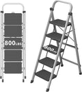 DIAMONDFORGE 5-Step Foldable Step Ladder Stool with Handle, Anti-Slip Wide Pedals & Feet, 800lbs Capacity, Sturdy Stepstool Folding for Adults in Home & Kitchen Use - Silver Gray