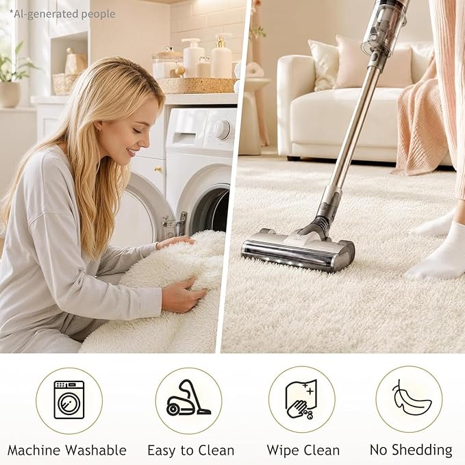 Ophanie 6x9 Area Rugs, Upgrade Non-Slip Fluffy Soft Rugs for Living Room, Large Shag Ivory Fuzzy Plush Rug, Shaggy Big Carpets for Bedroom, Kids Boys Girls Dorm Nursery Home Decor Aesthetic