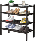 ROMGUAR CRAFT 4 Tier (Thick) Bamboo Shoe Rack for Closet Free Standing Wood Shoe Shelf for Entryway Small Space Stackable 27"x12"x28" (Black Brown)