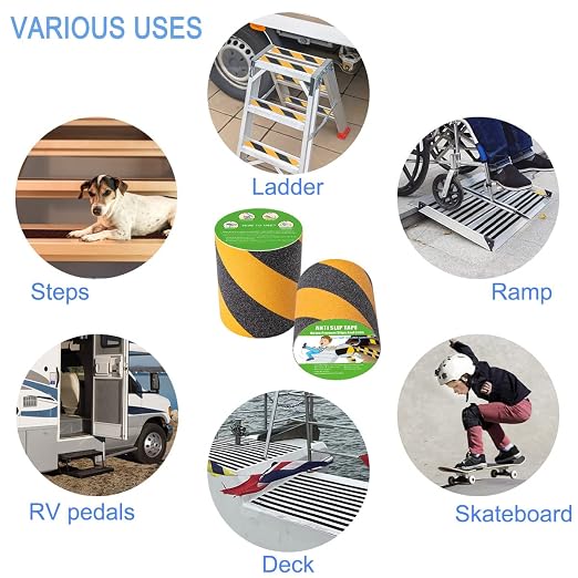Yorwe Anti Slip Tape, High Traction,Strong Grip Abrasive, Not Easy Leaving Adhesive Residue, Indoor & Outdoor (6" Width x 190" Long, Black/Yellow)