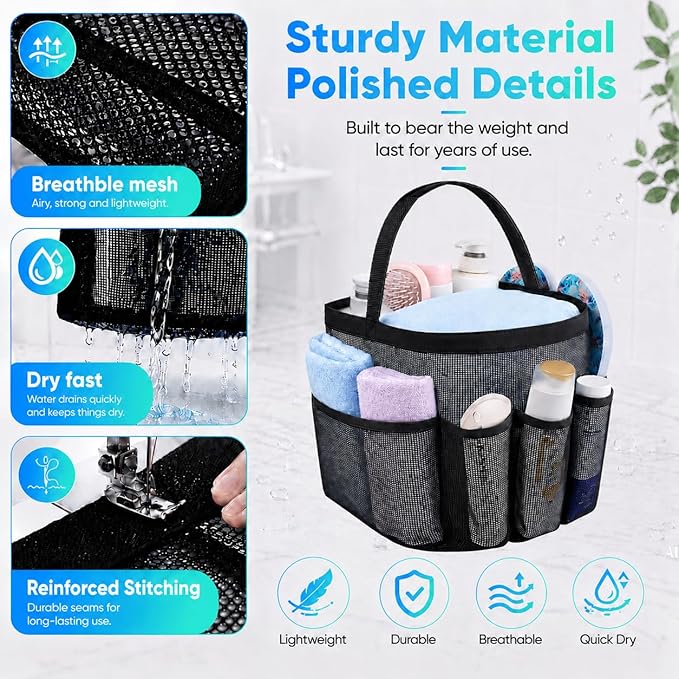 Attmu Mesh Shower Caddy Portable for College Dorm Room Camping Essentials, Shower Caddy Dorm with 9-Pockets, Large Capacity Hanging Basket Bathroom Bag for Toiletry, Swimming, Gym, Camp, Beach