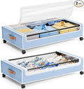 Yecaye Under Bed Storage with Wheels, 2 Pack Under Bed Storage Containers, 60L Underbed Shoe Storage with Clear Window & Label, Rolling Under Bed Metal Drawer for Clothes, Shoes, Books, Blankets, Blue