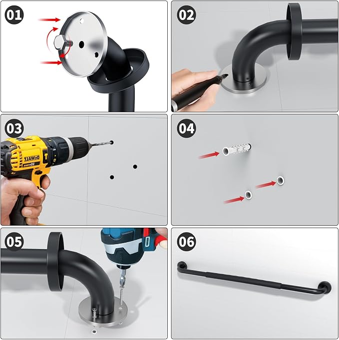 Anti-Slip Grab Bar 32 inch, iMomwee Stainless Steel Black Shower Handrail for Elderly, Wall Mounted Safety Handicap Bars, Balanced Support Handle Bathroom Bar for Senior