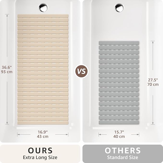 OTHWAY Non Slip Shower Mat, 36.6" x 16.9" Non Slip Shower Mats for Inside Shower, Shower Anti Slip Mat with Suction Cups, Easy to Cut Shower Floor Mat, Machine Washable Bathtub Mats, Light Brown