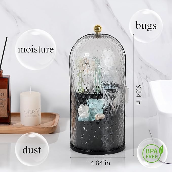 Toothbrush Holder with Cover for Bathroom Countertop, Rotating Organizer for Electric Tooth Brush and Toothpaste, 3-Slot Makeup Brush Storage, Self-Draining Vanity Counter Organizer, Black