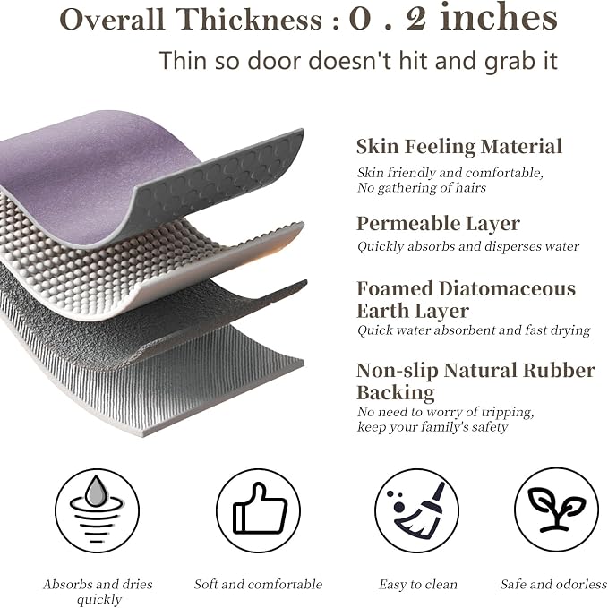 RUERYA Lavender Diatomaceous Earth Bath Mat 15.7"x47.2" Extra Long Bathroom Mat Large Fast Dry Super Absorbent Non-Slip Rubber Backed Shower Mat Bath Rugs Mats for Bathroom Floor, Tub, Shower, Sink