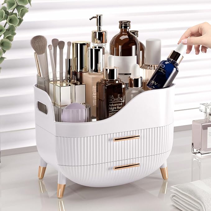 Pajiriona Makeup Organizer with Drawers,Skincare Organizer for Vanity,Storage Box with Handle,Large Cosmetic Display Case for Dresser, Bathroom Countertop
