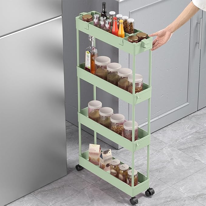 SPACELEAD 2-piece Set Slim Storage Cart 3 Tier,Bathroom Organizer Rolling Utility,Mobile Shelving Unit Slide Out for Office, Kitchen, Laundry Room & Narrow Places