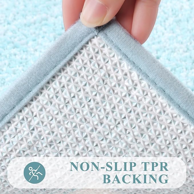 Pauwer Bathroom Rug Set 3 Piece: Plush Microfiber Shaggy Bath Mats, Non Slip, Machine Washable, Light Blue, 18x26+20x32+U Shape 20x24