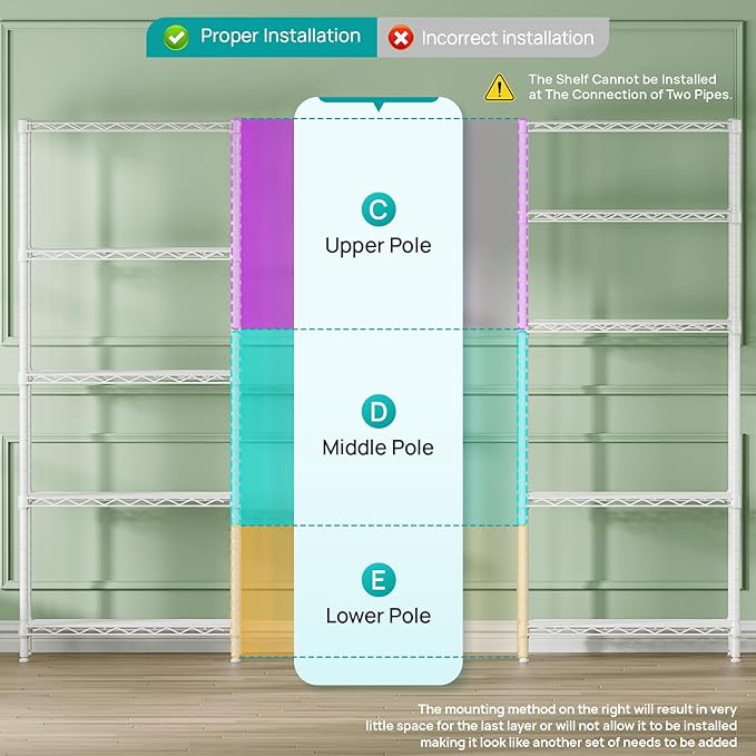 SINGAYE Shelf Wire Shelving Adjustable Storage Shelves Rack Standing Units for Kitchen Closet Laundry Bathroom Organizers Metal Pantry Narrow Mesh Gaps 14" D x 24" W x 59" H White