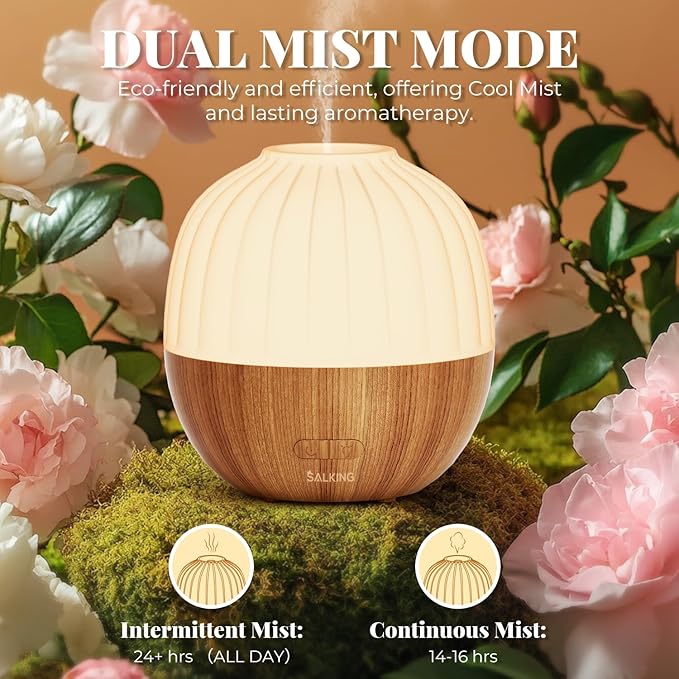 SALKING Essential Oil Diffuser, 300ml Aromatherapy Diffuser for Essential Oils, Ultrasonic Diffuser with Adjustable Mist Mode Timers, Cool Mist Humidifier with 8 Color Lights, for Office Home
