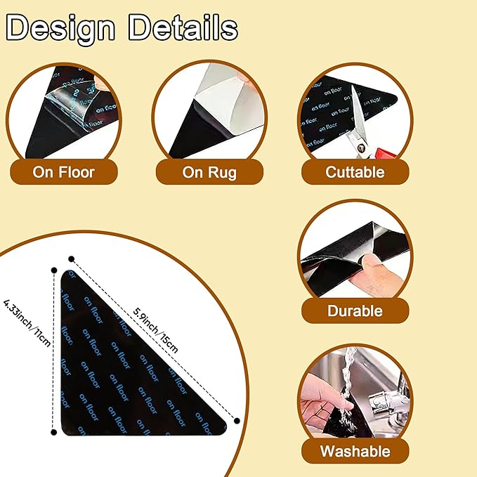 12 Pack Triangle Anti-Slip Rug Grippers Reusable Carpet Holders Prevent Curling and Sliding Perfect for Home Safety and Daily Use
