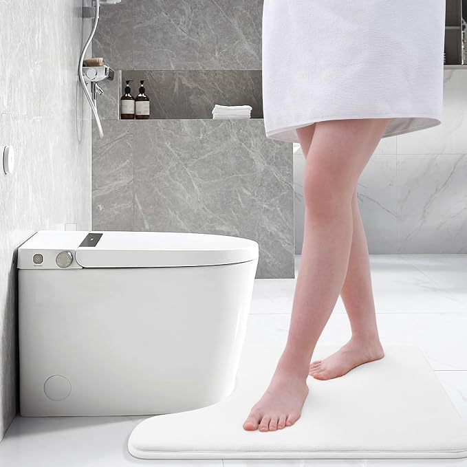 Smiry Memory Foam Toilet Rugs U-Shaped 24x20, Extra Soft Absorbent Non-Slip Contour Bathroom Rugs, Machine Washable Bath Mats for Toilet, White