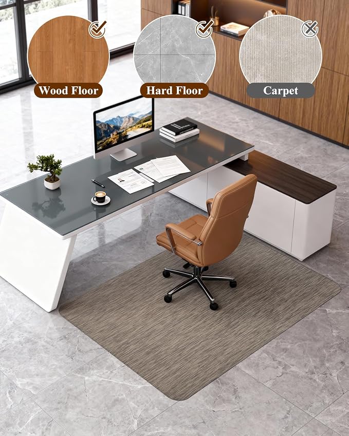 Soimeat Office Chair Mat for Hardwood Floor, 35.4" x 47.2" Non-Slip Desk Computer Chair Mat, PVC Floor Mat for Rolling Chair, Heavy Duty Wood/Tile Floor Protector Desk Rug for Home, Dark Brown