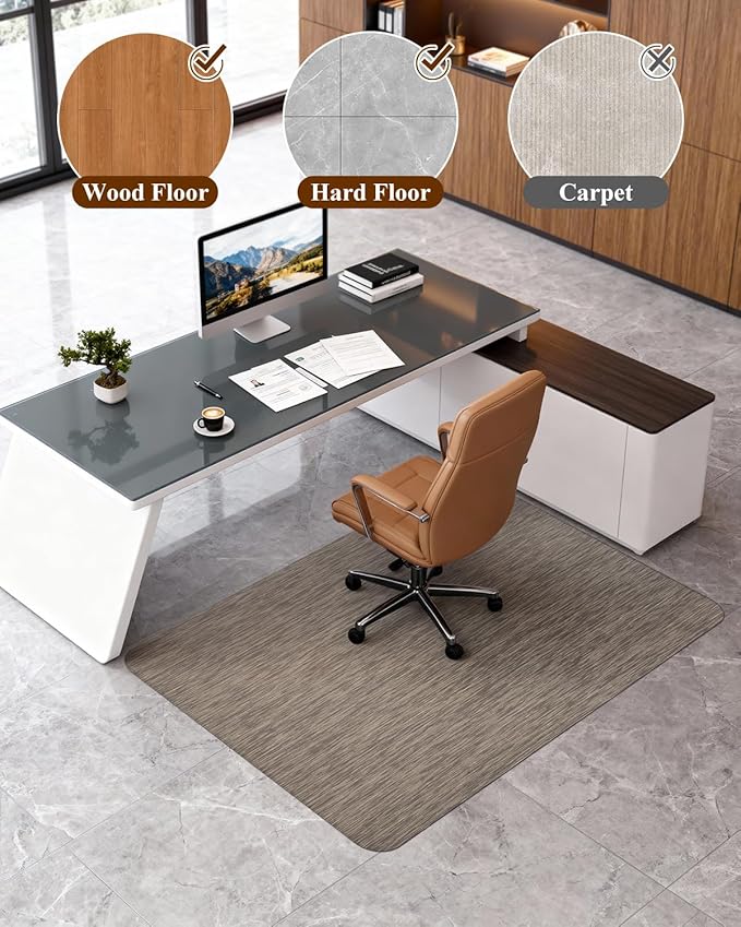 Soimeat Office Chair Mat for Hardwood Floor, 44.9" x 53.1" Non-Slip Desk Computer Chair Mat, PVC Floor Mat for Rolling Chair, Heavy Duty Wood/Tile Floor Protector Desk Rug for Home, Dark Brown