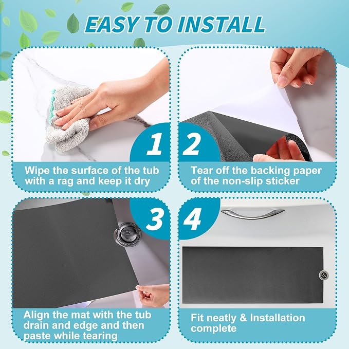 Dunzoom 16" x 40" Non Slip Bathtub Mat with Drain Cut Out Anti Slipping Non Skid Safe Tub Mat Adhesive Peel and Stick Bath Tub Mat PEVA Tub Sticker for Shower Floor Boat Wet Areas(Dark Gray)