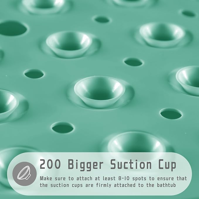 Yimobra Non Slip Bathtub Mat 40 x 16 Inch, Extra Long Shower Mat with Drain Holes, Machine Washable Baby Bath Mats, Strong Suction Cups for Bathroom Floor, Green