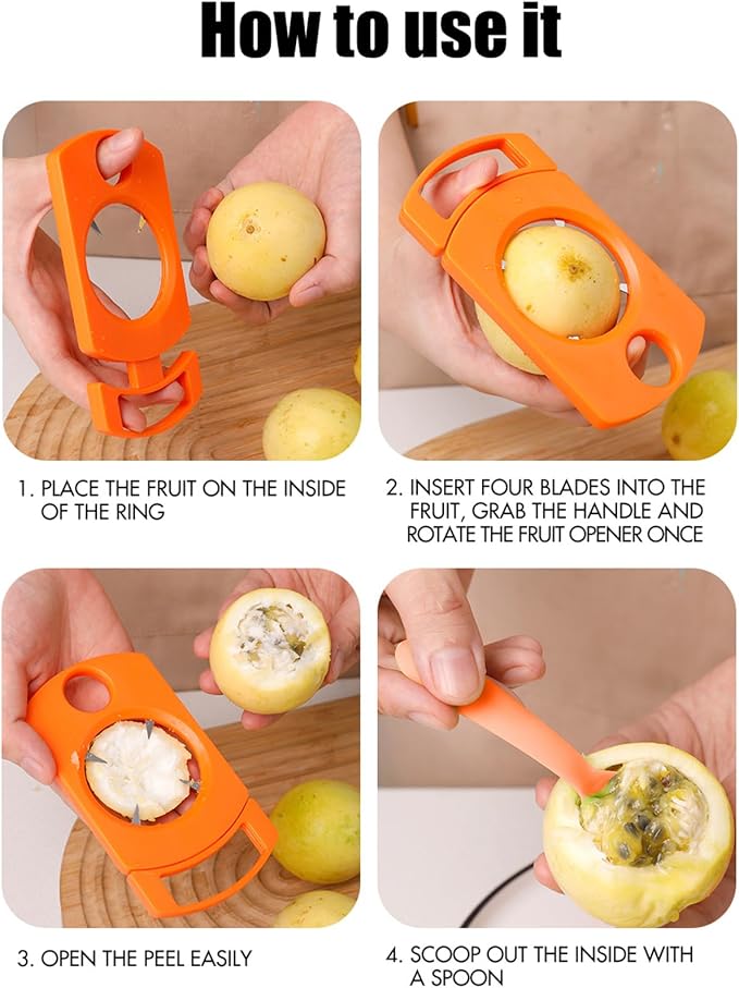 Passion Fruit Opener Tool - Stainless Steel Kitchen Peeling Gadget with Spoon - Passion Fruit Peeler - for Home Restaurant Party Gathering Picnic