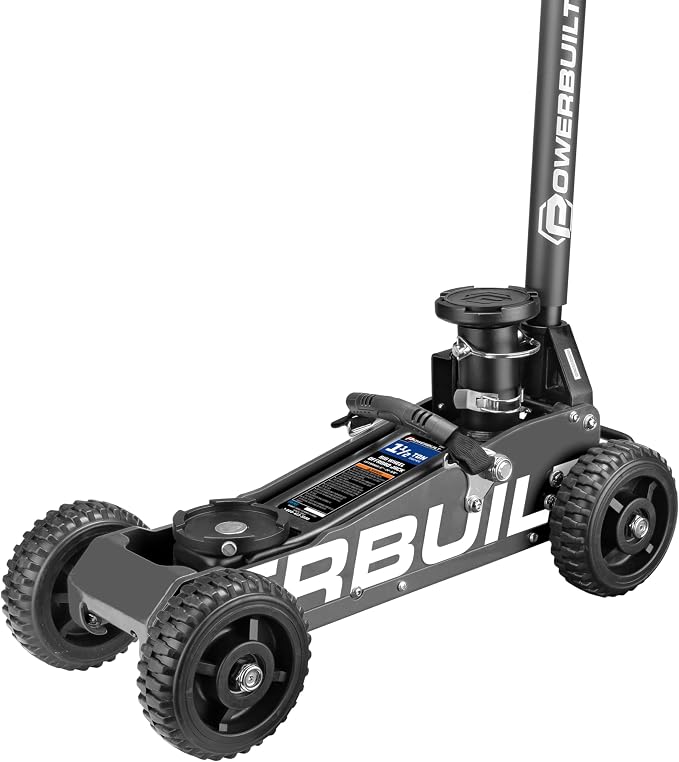 Powerbuilt 1.5 Ton Big Wheel Off Road Jack, Vehicle Lift for Trucks, SUVs, ATVs Offroad Vehicles, Oversized Wheels for Rugged Terrain, 3000 LB Capacity, Grey 620627ECE