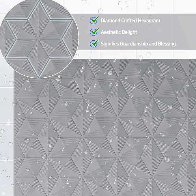 Non Slip Bathtub Mat for Bath Tub Shower - Natural Rubber Mat with Suction Cups - Large Soft Bathroom Safety Mat - Unique Diamond Pattern - Fatigue Relief - Machine Washable - 17 × 35 Inch
