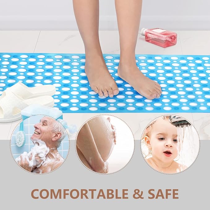Bath Mat for Tub, 30 x 17 inch Non Slip Bathtub Mat Machine Washable Shower Mat with Suction Cups, Quick Drain Bathtub Mat for Bathroom