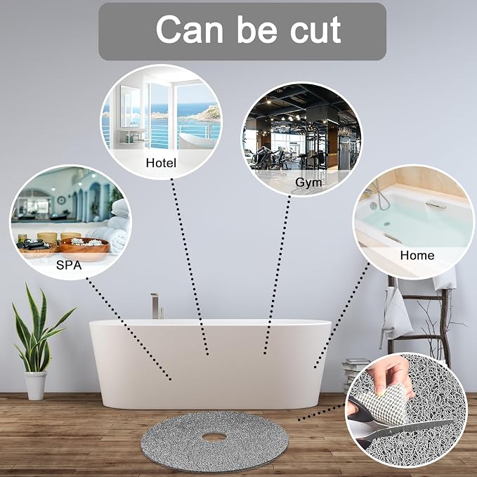 Shower Mat Non Slip, Round Shower Mat for Inside Shower, Non Slip Bathtub Mat, Fast Drying Bath Tub Mats, Loofah Mat for Shower Bathroom, Quick Drying, Resistant (Grey, 32 x 32 Inch)