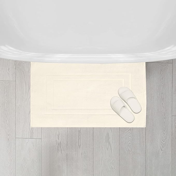 Feather & Stitch 2 Piece Towel Like Bath Mats (30x21 Inch) 100% Cotton Terry Bath Mat, Bathroom Shower Floor Mat [NOT A Bathroom Rug], Soft Absorbent Washable Mats - Ivory