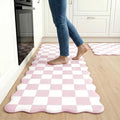 Scalloped Pink Checkered Grid Checkerboard Kitchen Rug Sets [2 PCs], Anti-Fatigue, Waterproof Non-Slip Kitchen Mats Heavy Duty Ergonomic Comfort Foam Rug for Floor, Laundry,17"x29"+17"x47"