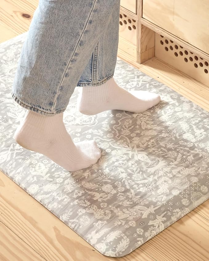 House of Noa Nama Standing Mat – Anti-Fatigue Kitchen Mats for Floor, Cushioned & Non-Slip Comfort Mat for Standing, Thick Foam Anti-Fatigue Mat for Kitchen & Workspaces, Emile Earl Grey 22" x 72"