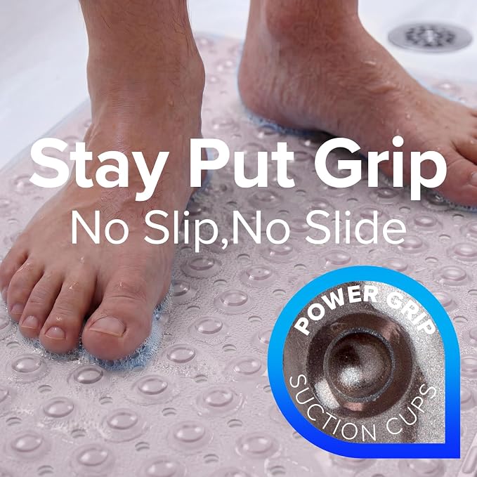 SlipX Solutions Power Grip Extra Long Bath Tub & Shower Mat 39x16, Wet Floor Non-Slip for Elderly & Kids Bathroom, 30% Longer Bathtub Mats, 200 Suction Cups, Drain Holes (1, Translucent Bronze)