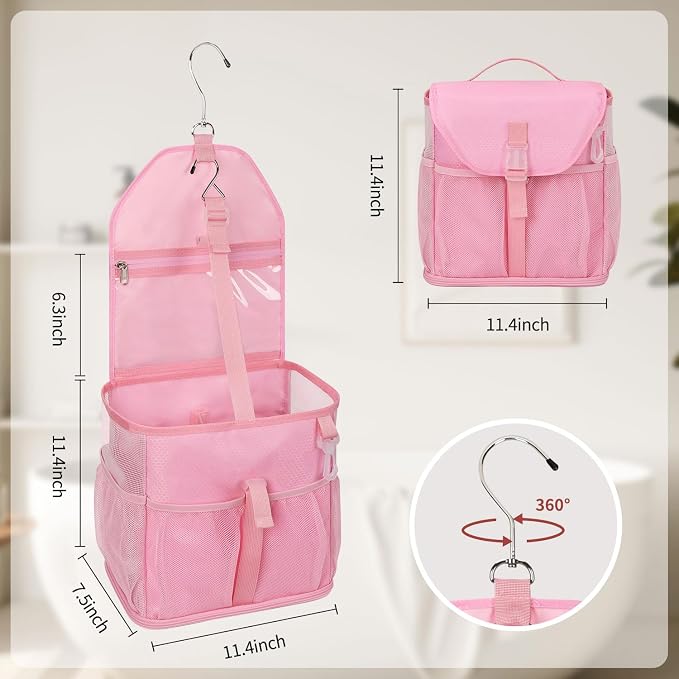 Ethereal Pink Hanging Mesh Shower Caddy Portable for College Dorm Room Essentials, Large Capacity Shower Bag for Guys/Girls, for Beach, Swimming, Gym
