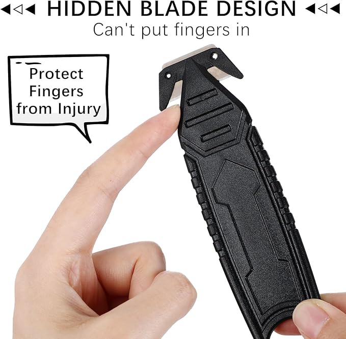 Therwen 30 Pcs Safety Box Cutter Knife of Stainless Steel Concealed Blade Package Opener with Tape Splitter for Carton Cardboard Wrap Letter Work Bag Straps Film Utility Tool (Black)