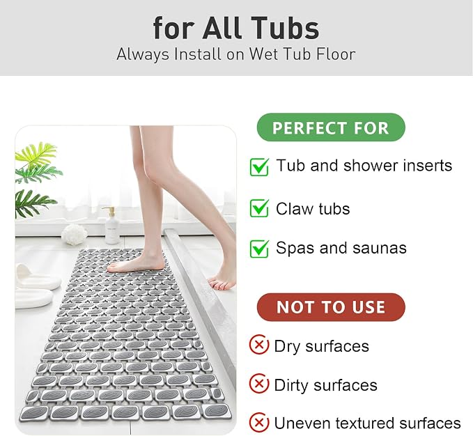 XIYUNTE Shower Mat Non Slip Bathtub Mat - 36 x 16Inches Soft Rubber Bath Mat for Tub Non Slip Bath Mat with Suction Cups and Drain Holes, Easy to Clean, Easy to Cut, Eco-Friendly, Dark Grey