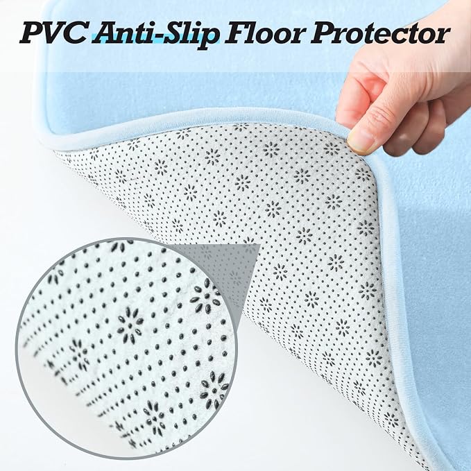 HUXMEYSON Bathroom Rugs Sets 2 Piece, Non-Slip & Quick Dry Bath Mat Set, Ultra Soft Velvet Bath Rugs for Bathroom, Toilet and Shower Floor, Light Blue