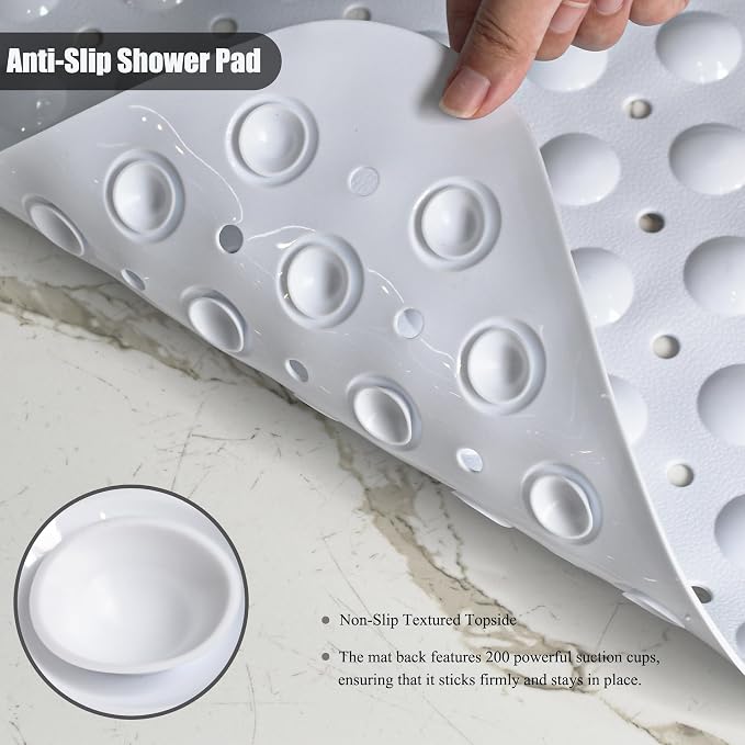 Bathtub and Shower Mats, Extra Long Non-Slip Bath Mat 39 x 16 Inch, Machine Washable Bath Tub Mat with Suction Cups & Drain Holes for Bathroom, Green