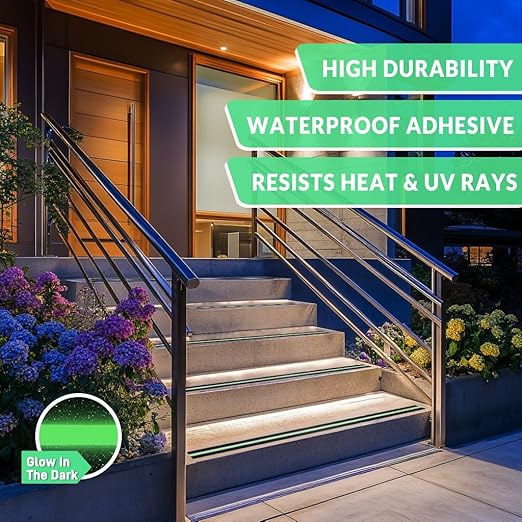 LifeGrip Anti Slip Traction Tape with Glow in Dark Green Stripe, 2 Inch x 38 Feet - Best Grip, Friction, Abrasive Adhesive for Stairs, Tread Step, Indoor and Outdoor, Black (2 inch X 38 feet)