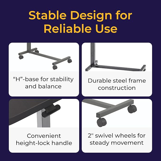 Drive Medical Overbed Table with Wheels - Secure Height Adjustment for Comfort - Non Tilt Surface - Smooth Rolling Design - Home & Hospital Use - Woodgrain Laminate Top - Silver Vein