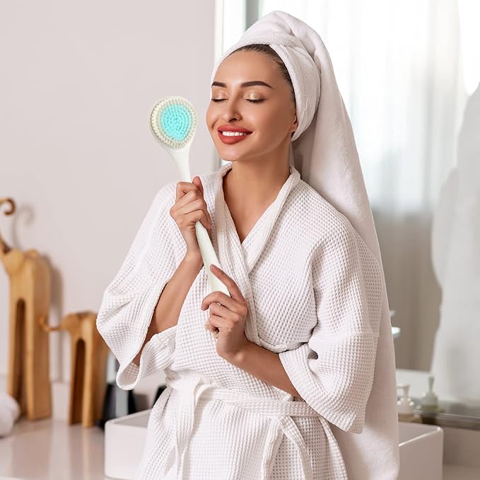BEDELITE Back Scrubber for Shower, Soft Bath Brush Long Handle for Men & Women(16.4 Inches), Anti Slip Body Scrubber Exfoliator for Cleaning(Ivory)