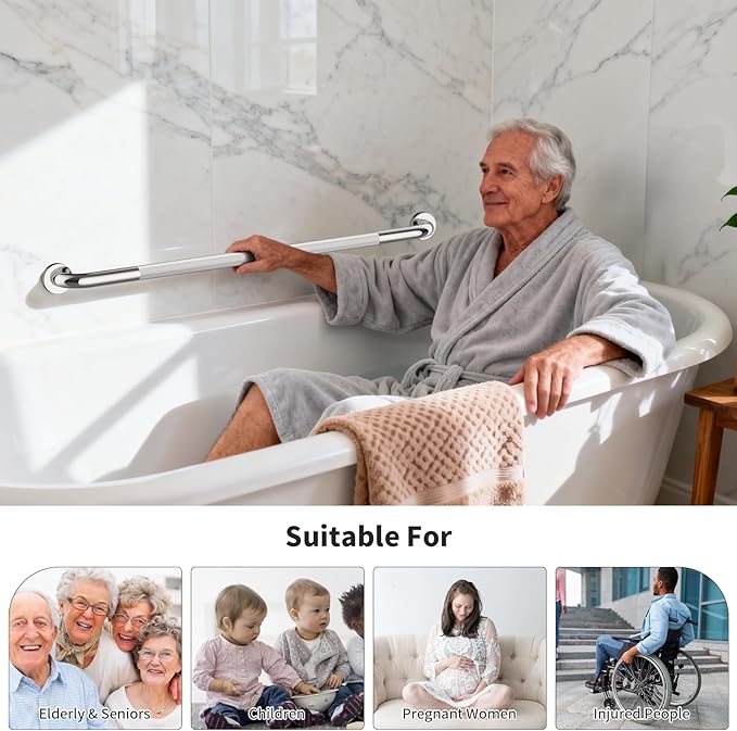 40 Inch Anti Slip Shower Grab Bar, Munzong Bathroom Grab Bar for Showers, Brushed Nickel Knurled Handicap Balance Bar,Safety Hand Rail Support Elderly Senior Assist Bath Handle