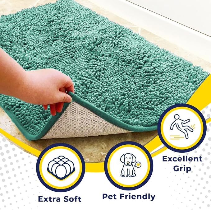 Muddy Mat® | Super Absorbent Door Mat Indoor, Microfiber Quick Dry Chenille Entryway Rug, Non-Slip Front Door Mat, Indoor Mats for Entryway, Machine Washable Pet Rug, Seafoam Green 59"x35"