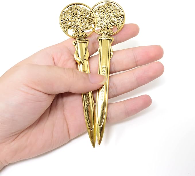 Honbay 2PCS Antique Letter Opener Knife Letter Opening Tool Zinc Alloy Envelope Slitter Metal Envelope Opener Sword Envelope Open Tool Mail Opener for School Home Office Mail Supplies (Gold)
