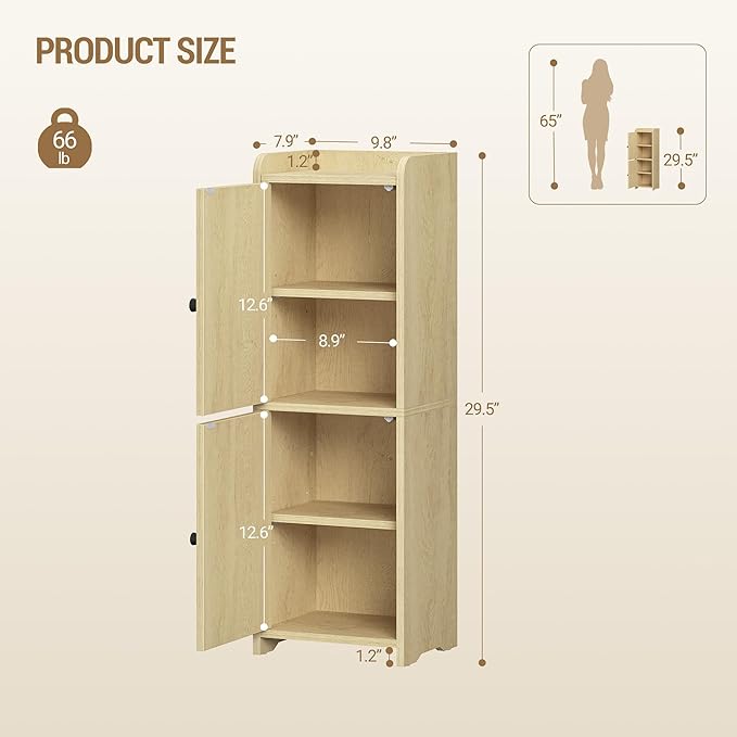 Hzuaneri Bathroom Storage Cabinet, Small Corner Floor Cabinet with 2 Doors and Adjustable Shelf, Narrow Toilet Paper Cabinets, Bathroom Organizer for Small Spaces, 7.9" D x 9.8" W x 29.5"Rattan Yellow