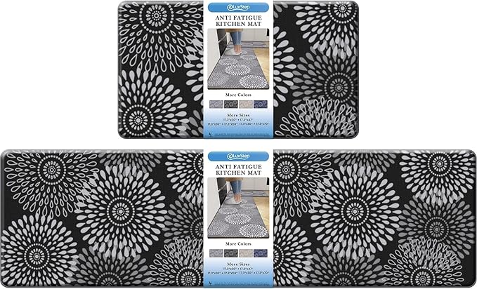 LuxStep Kitchen Mat Cushioned Rugs Anti-Fatigue Mats for Kitchen Floor,Waterproof Non-Slip Mats and Rugs Set for Office,Floor,Laundry 17.3"×30"+17.3"×59",Black