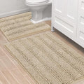 H.VERSAILTEX Bathroom Rug Sets 2 Piece Bath Mats Non Slip Thick Soft Chenille Striped Bath Rug achine Washable Shower Floor Rugs for Tub, Shower and Floor (Fog, 36"x24" Plus 20"x24" U)