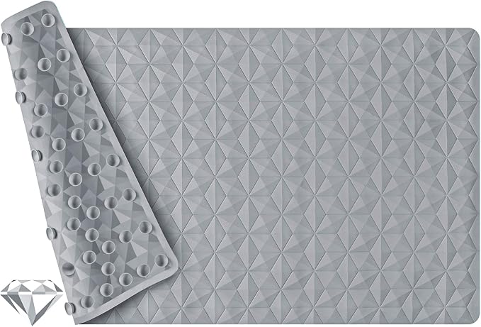 Non Slip Bathtub Mat for Bath Tub Shower - Natural Rubber Mat with 241 Suction Cups - Soft Bathroom Safety Mat - Unique Diamond Pattern - Fatigue Relief - Machine Washable - 16 × 28 Inch